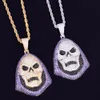 Hip Hop Hoody Skull Purple Stone Pendant Necklace Tennis Chain Gold Silver Cubic Zirconia Rock Jewelry2863362