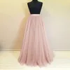 Real Photo Long Tulle Skirt Custom Made 5 Layers Rose Pink Maxi Bridesmaid Skirts for Wedding Party Pleated Skirt Plus Size Saia