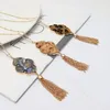 Ovale bloem zeshoek abalone shell luipaard hanger ketting metalen kwasten lange ketting trui ketting geometrische sieraden