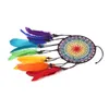 Handgjorda Dreamcatcher Wind Chimes 7 Rainbow Color Feather Dream Catchers for Gifts Wedding Home Decor Ornaments Hang Decoration