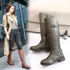 Hot Sale-Winter Warm Fur Knee High Boots Womens Snow Boots High Heels Side Zipper Kvinna Skor Svart Brun Grön Stor Storlek