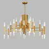 Nordic postmodern LED art villa chandelier living room lobby restaurant gold chandelier creative personality tube lights