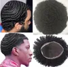 Afro Curl 360 Wave Mono med NPU Toupee Mäns Paryk Full Lace Toupee Män Frisyr Indisk Virgin Människa Hår Byte För Black Men