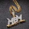 Zirkoon brief mbm iced out hanger ketting heren sieraden twee tonen 14 k vergulde diamant bling hiphop sieraden cadeau met 24 inch Cubaanse li