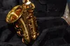 Utsökt hand snidad högkvalitativ mässing Gold Lacquer Soprano Saxophone Pearl Button New Sax Instrument med Case Mouthpiece Glove1818168