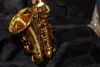 Utsökt hand snidad högkvalitativ mässing Gold Lacquer Soprano Saxophone Pearl Button New Sax Instrument med Case Mouthpiece Glove1818168