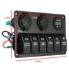 Freeshipping Black 6 Gang Boat Marine Laser Rood LED Tuimelschakelaar Panel Circuit Breaker USB-oplader Socket Pre-Wired