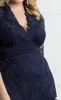 Dark Navy Plus Size renda vestidos formais com mangas compridas Vneck Tornozelo vestidos de noite