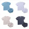 Kids Clothes Baby Solid Cotton Linen Clothing Sets Boys Girls Short Sleeve Top Shorts Suits Summer Breathable T Shirt PP Pants Suit D884