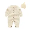 Ubrania dla niemowląt Beżowy Twist Dzianiny Niemowlę Dziewczyny Kombinezon Baby Boy Romper Caps 2 sztuk Zestaw Zima Ciepła Noworodka Sweter Outfit 3 Kolory BT4595