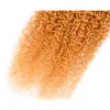 Silanda saç saf turuncu renkli kinky kıvırcık remy insan saç dokuma demetleri 3 örgü 13x4 dantel frontal kapanma 7290335