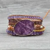 5pcs Leather Adjustable Long Bracelet Cuff 5X Wrap in Amethyst/Crystal/Alloy Bead Natural Lepidolite Mood Stabilizer Gemstone Charm Bracelet