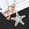 Starfish Car Keychains Key Rings for Girls Women Bag Jewelry Accessories Tassel Conch Shell Pearl Pendant Sea Animal Metal Keyring Holder