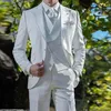 Men's Suits Blazers 2019 Summer Handsome Men Beach One Button White Wedding Tuxedos Casual Mens Blazer Suit (jacket+vest+pants)