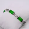 Natural green bracelet Green stones Chinese character Bracelet in sterling silver Women's silver bracelet233P