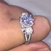 Jóias de casamento de platina com diamante simulado de luxo 4 quilates reais sólidas 100% prata esterlina 925 anéis de flor de lótus para presente feminino