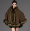 Europe Autumn Winter Women's Knitted Cape Cloak Coat Faux Fur Collar Outwear Ponchos Lady's Cardigan Hooded Poncho Coat C3912