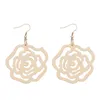 Design Rose Wood Drop Earrings Boho Blomma Dangle Örhängen för Kvinnor Lady Girls Fashion Statement Smycken Julklapp