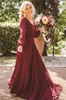 Bohemian Bridesmaid Long Marine Boho Mariage Robe invitée Robe en mousseline de mousseline Robes d'honneur pour les mariages V Neck Plus taille 0510