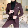 Herenpakken Blazers Mannen Pak Mode Plaid Business Casual Slim Fit Mens Blazer Gentleman Engeland Drie-delige Bruiloft Mannelijke Jas Jas Pan