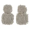 Wholesale- fashion luxury designer exaggerated vintage bohemia hand beaded geometric square box stud earrings for woman