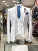 Estate bello scozzese bianco sposo indossare risvolto con risvolto slim fit smoking da sposa mens designer pantaloni abiti giacca gilet pantaloni263F