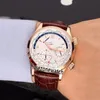 Новый мастер Гранде Дата Q1528420 Power Reserve White Dial Automatic Mens Watch Steel Case Brown Leather Strap Gents Watch Timezon304A