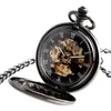 Srebrny/brązowy/czarny zegarek kieszonkowy luksusowe gładkie cyfry Rzym Automatyczne mechaniczne zegarki FOB Łańcuch wisiorek