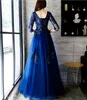 Silver Sequins Lace Tulle A-line Long Modest Prom Dresses With 3/4 Sleeves Corset Back V Neck Floor Length Women Modest Evening Party Gowns