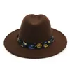 Unisex Flat Brim Wool Felt Jazz Fedora Hats Trilby Ribbon Decor Men Women Carnival Party Formal Hat Panama Gambler Hat300V