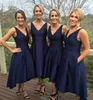 blå te längd brudtärna klänningar