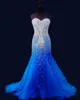 2020 Blue Mermaid Long Prom Dresses Pageant Women Sexy Sweetheart Vestido De Noiva Luxury Beaded Crystal Tulle Pevening Gown8318654620113