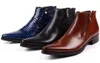Hot Sale-Men Boots Äkta Läder Svart Spetsad Toe Lyx Fashion Classic Business Office Formell Ankel Boots Män Skor Man
