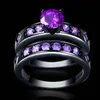 Top qualité bling grand violet cubique Zircon couple anneaux ensemble noir or rempli CZ alliance de mariage pour les femmes men2733