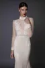 Berta Uzun Kollu Denizkızı Gelinlik Dantel Aplike Yüksek Boyun Boncuk Hollow Geri Seksi Illusion Fishtail 2020 Gelinlik elbiseler de mariée