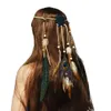 US Warehouse Hippie Dreamcatcher Head Chains Boho Tribal Feather Headpiece with Beads Peacock Feather Hair Band Hair Accessories