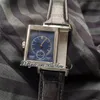 MGF Reverso Tribute Duoface 398258J JLC 854A/2 Automatyczny Męski Zegarek Stalowa Koperta Niebieski Biała Tarcza Czarny Skórzany Pasek Nowy Puretime 01e5