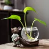 Green Radish Flower Pot Ceramic Lucky Bamboo Coins Grass Hydroponic Plant Vase Glass Potted Succulents Utensils Decoration Accessories