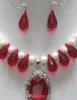 Kolye New'in 8-10mm Beyaz İnci / Kırmızı Kristal NecklaceDangle Küpe Kolye Takı Seti