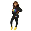 Women Lip Print Tracksuit Hoodie Long Sleeve pullover Tops Pants Trousers sloping shoulder Two Pieces Outfits set Casual Sport Suit LJJA2980