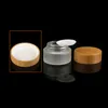 Frosted Glass Cosmetische Jars Hand / Face / Body Cream Flessen Reismaat 20G 30G 50G 100G met natuurlijke Bamboe Cap PP Binnenkap