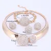 Nigeriaanse Sieraden Set Goud Kleur Strass Kristal Ketting Oorbel Armband Ring Set voor Vrouwen Bruids Bruiloft Accessoires