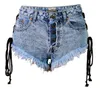 Women's Jeans summer high waist buckle worn out double side straps ladies denim shorts pants plus size