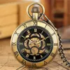 Steampunk Vintage Silver Black Bronze Color Pocket Watch Roman Number Case Hand Wind Mechanical Watches for Men Women with Pendat 299a