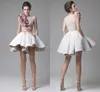 Nieuwe Krikor Jabotian Short Cocktail Jurken Opvallende Ruches 3D Handgemaakte Floral Applicaties Feestjurken Avond Modest Stijlvol Vestidos CD006