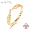 ALLNOEL Silver 925 Jewelry Fashion Olive Leaf Ring Real Gold Plated Wedding Band Fine Jewelry Wholesale Lots Bulk Trendy Rings