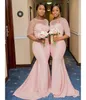 Blush Pink Sheer Jewel Neck Bridesmaid Dresses 1/2 Sleeve Mermaid golvl￤ngd Black Girls Maid of Honor Gown Wedding Guest Dress