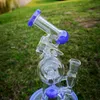 Pipes verde roxa original Bong Duplo Recycler Bongs Slitted Donut Perc Oil Dab Rigs Sidecar água de vidro 14 milímetros conjunta com a bacia