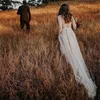 2022 vestidos de noiva boêmios com manga longa Sexy V Lace Sweep Train Praia Boho Country Bridal Vestio