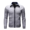 Men's Sweater Youth Autumn and Winter Casual Solid Color Plus Velvet Thickening Men's Stand Collar Long-sleeved Cardigan